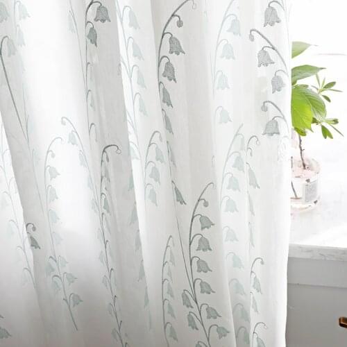 Chicity White luxurious Tulle Curtains For Living room Embroidered Lily of the valley tulle for bedroom and kitchen Customized