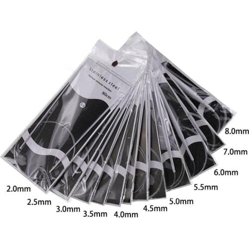 11PCs/Set 80cm Length Stainless Steel Circular Knitting Needles set Size 2.0-8.0mm knitting needles Crafts Needlework Pins Tools