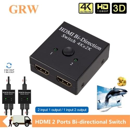 Grwibeou HDMI Splitter 4K Switch KVM Bi-Direction 1x2/2x1 HDMI Switcher 2 in1 Out for PS4/3 TV Box Projector Switcher Adapter