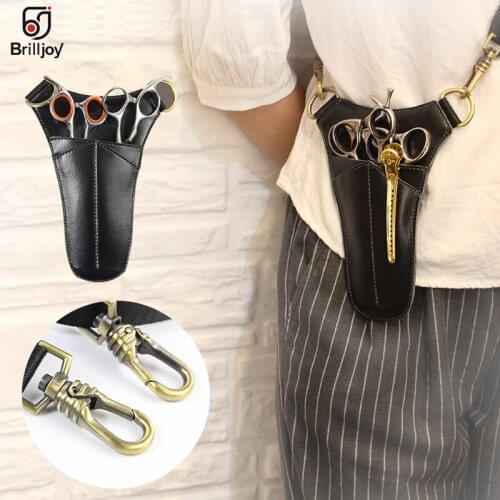 Real Leather Hair Scissor Bag Clips Bag Triangle Hairdressing Holster Pouch Barber Scissor Holder Case with Waist Shoulder Belt