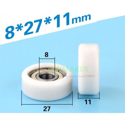 SWMAKER 1pcs 8*27*11mm flat wheel, 608ZZ plastic bearing pulley, POM engineering plastic nylon roller for drawer showcase