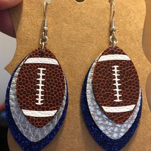 Three Layer Football 3D Glitters Sequins Faux Leather Teardrop Earrings Color Layered School Spirit Earrings Cheer Sport Jewelry