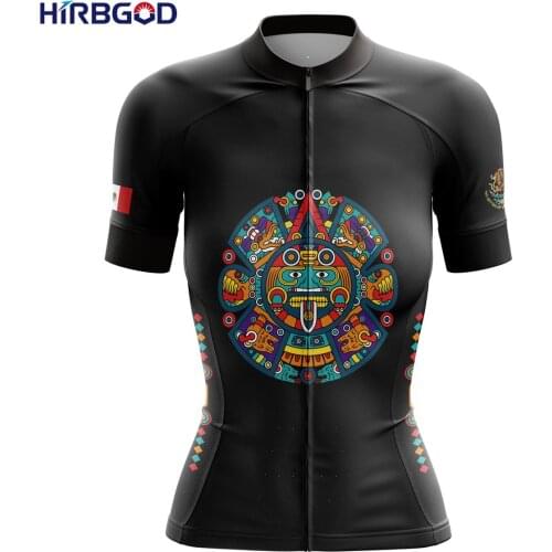 HIRBGOD Maya Totem Pattern Cycling Wear Summer for Mexico Women Bicyclie Jersry Breathable Mtb Enduro Short Sleeve Top,TYZ789-03