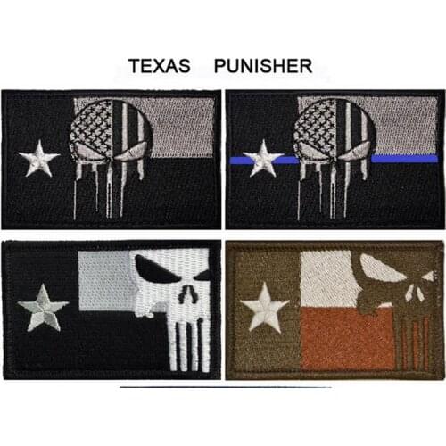 Embroidered Texas State Flag patches punish skull Patch tactical hook back USA army patches military for coat vest