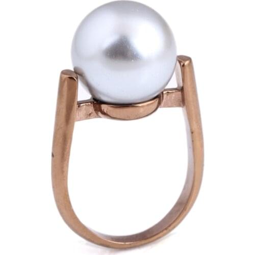 Rose Gold Color Engagement rings for women wedding jewelry Black Pearl ring stainless steel Jewelry