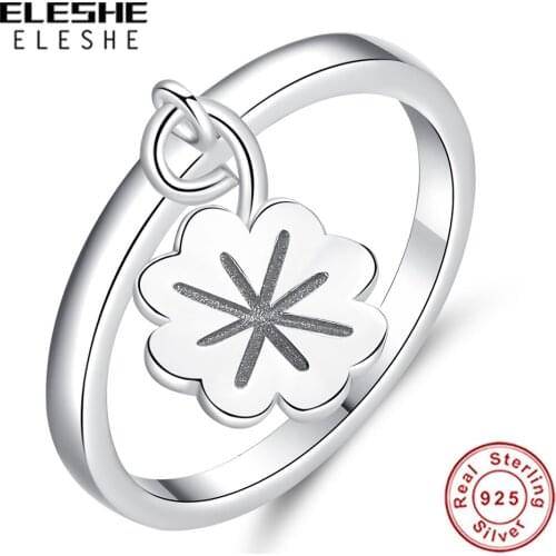 ELESHE Spring New 925 Sterling Silver Finger Ring Dangling Lucky Clover Rings for Women Wedding Party Gift Original Fine Jewelry