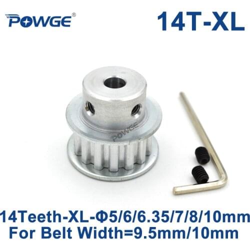 POWGE 14 Teeth XL Timing pulley Bore 5/6/6.35/7/8/10/12/14/15mm for width 10mm XL Synchronous Belt 14-XL-037 BF Gear 14teeth 14T