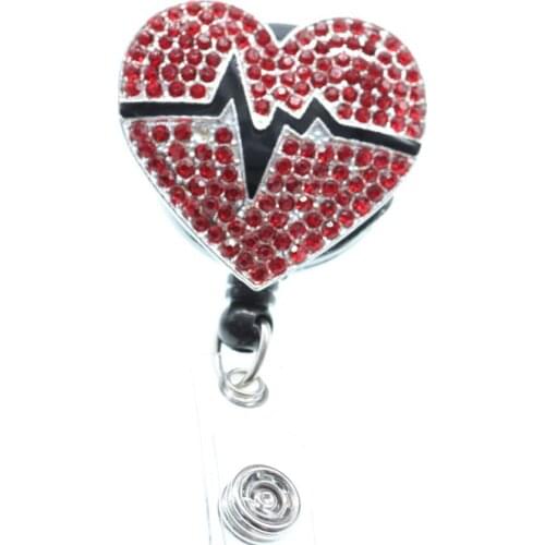 10 pcs/lot Red Heartbeat Sharp Nurse Retractable ID Badge Holder