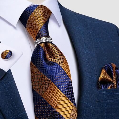100% Silk Mens Wedding Formal Business Tie Set Handkerchief Tie Ring Cufflinks Men Necktie Accessories Fashion Cravat DiBanGu