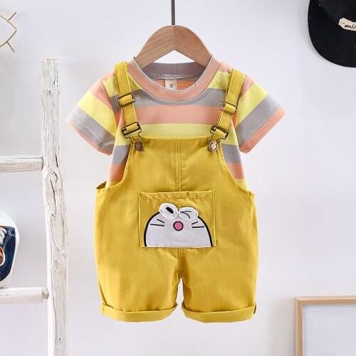 2021 Summer Toddler Clothes Outfit Baby Boys/Girls O-neck T-Shirt+Overalls Shorts 2 Pieces/Set New Infant Children Kids Clothing