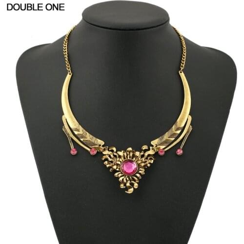 2017 Fashion Gem Necklace Maxi Statement Fine Jewelry Blue Rose red Vintage Choker Collar for Women