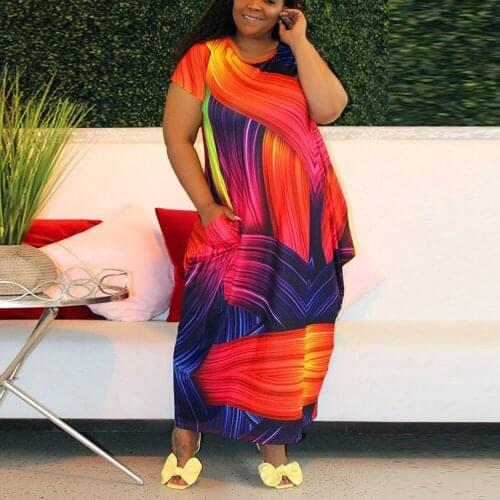 4XL 5XL Plus Size African Dresses For Women Large Printed Short Sleeve Loose Ankle Length Causal Daily Wear Clothes Dreses Long