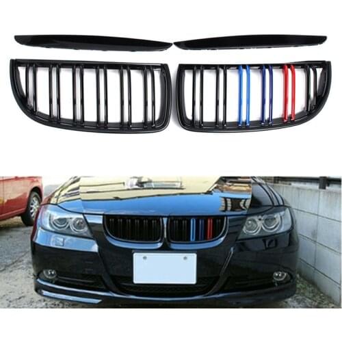 A Pair Car Styling 2 Line Double Slat Front Kidney Grille Racing Grill For BMW 3 Series E90 E91 2005-2012 Auto Accessories