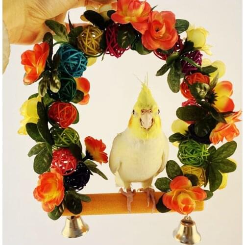 Bird Swing Toy Wooden Bite Resistant Pet Teeth Cleaning Supply Parrot Perch Multicolor Bird Chewing Toy Pet Accessories