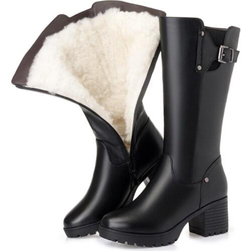 DM09 2019 new winter 100% Natural wool women boots black female Knight boots warm womens motorcycle boots plus size Snow boots