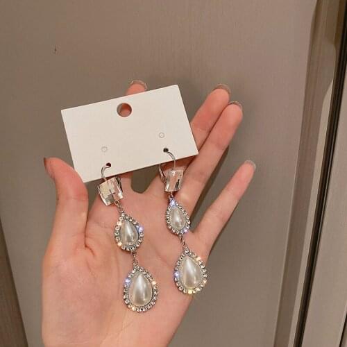 2021 Europe And America Water Drop Simulated Pearl Rhinestone Dangle Earrings For Women Fashion Jewelry Long Oorbellen Brincos