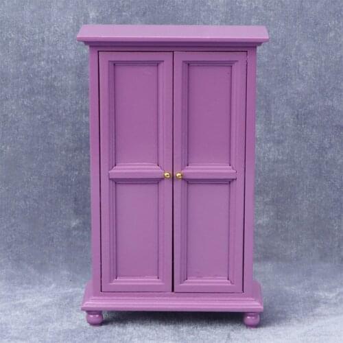 Purple 1/12 Scale Wardrobe Dollhouse Bedroom Furniture Toys For Children