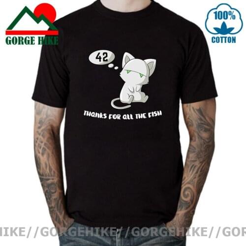 Cute Cat Thanks for all the Fish The answer to everything 42 T shirts Don't Panic Sci-fi Hitchhiker Guide To The Galaxy T-shirts