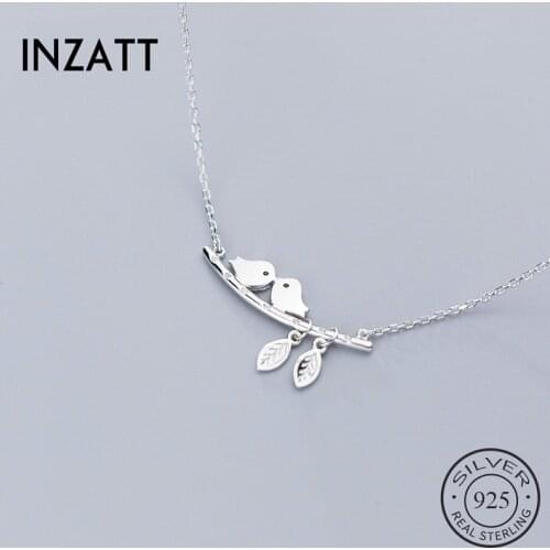 INZATT Real 925 Sterling Silver Zircon Branches Bird Pendant Necklace For Fashion Women Cute Fine Jewelry Minimalist Accessories