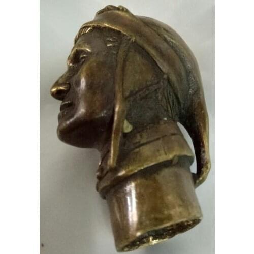 China old handmade bronze sculpture of an Indonesian man walking stick