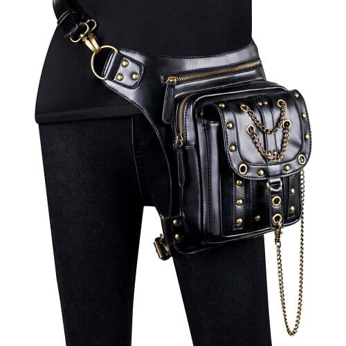 Retro SteamPunk Leather Waist Bag Serpentine Crossbody Bag Rock Men Women Gothic Black Fanny Packs Fashion Motorcycle Leg Bags