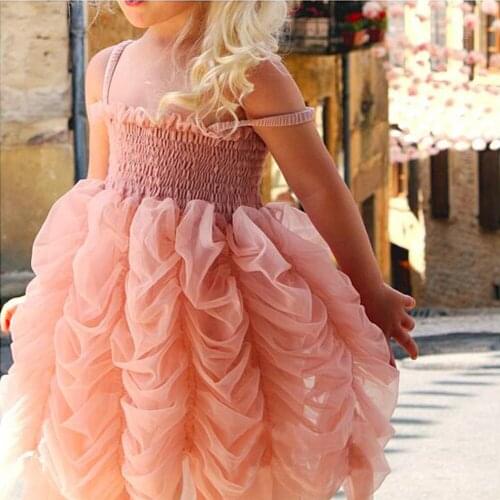 Summer Flower Girls Chiffon Tutu Dress Sling Princess Girls Children Birthday Party Dress Baby Tulle Fantasy Costume 6M-6Y