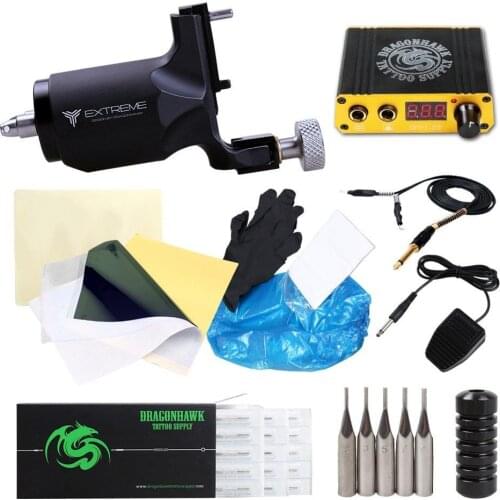 Motor Rotary Tattoo Machine Kit Mix Needle Set Top Power Supply