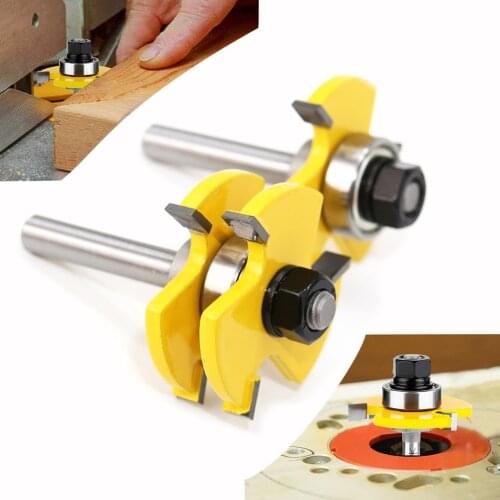 Tongue and Groove Set of 2 Pieces 8mm Shank Router Bit 3 Teeth Adjustable T Shape Wood Milling Cutter