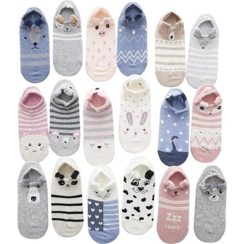 Cute Cartoon Cotton Socks Women Creative Casual Funny Animal Cat Dog Happy Socks For Female Kawaii Girls Boat Socks Slippers