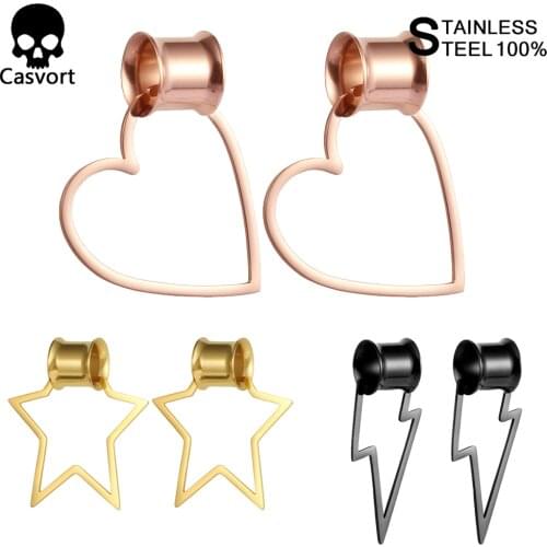 Casvort new detachable heart shape dangle ear plugs piercing body jewelry stainless steel ear gauges tunnels stretchers