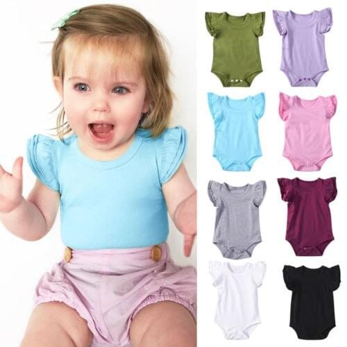 New Casual Infant Baby Girl Boy Cotton Romper Off Shoulder Flying Sleeve Outfits Clothes Color