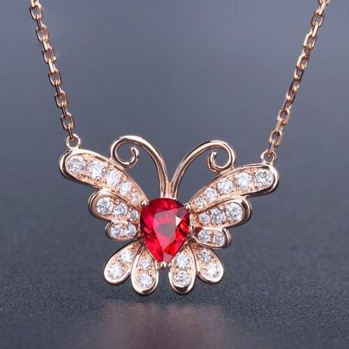 Romantic Butterfly 18k Rose Gold Pendants Necklaces for Women Ruby Gemstone Wedding Charms Luxury Jewelry Engagement Gift