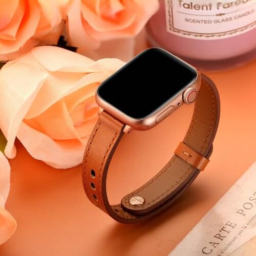 Watchbands For Apple Watch SE Strap 40mm Series 6 Band 44mm Thin Slim Leather Bracelet For Applewatch 3 42mm 38mm iWatch 5 4