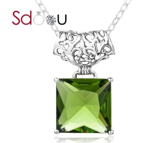 SDOOU Silver Pendant For Women Sterling Silver Necklace Pendant Green Peridot Gemstone Exquisite Vintage Luxury Jewelry Party