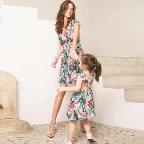 Family matching clothes baby Dress Mommy&Me Child Girls Sleeveless V-Neck Floral Printing Family Clothes Dress Baby Girl Dress