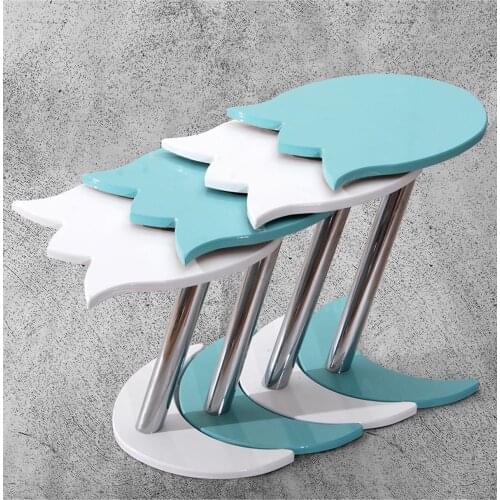 Modern 4 Pcs Lalezar Zigon coffee table-Turquoise-White coffee tables table basse furniture living room table