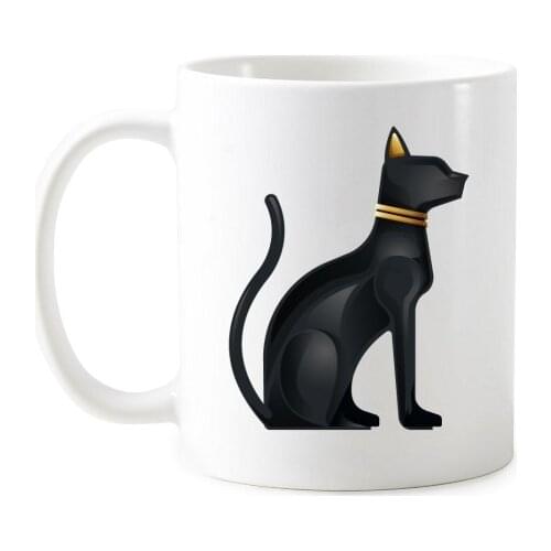 Ancient Egypt Decorative Pattern Sacrifice Black Cat Bast Bastet Art Pattern Classic Ceramic Cup Milk Coffee With Handles 350 ml