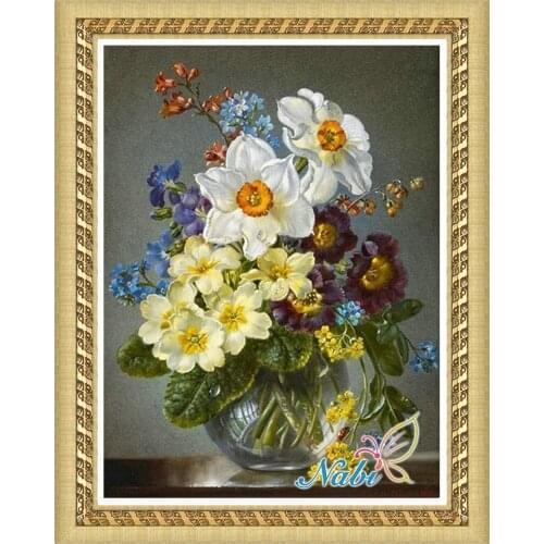 Vase flower canvas 3d diy rhinestone 341KK - Round Diamond embroidery cross stitch diamond mosaic painting