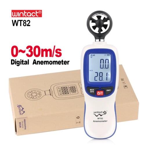 WINTACT Digital Wind speed Meter Anemometer Air Flow instrument Gauge Temperature LCD Display Auto Tachometer WT82 WT82B