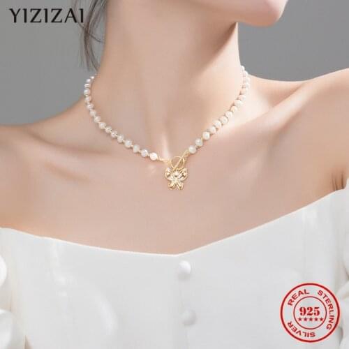 YIZIZAI Natural Baroque Pearl Butterfly Pendant Necklace Genuine 925 Sterling Silver Charm Girl Women Wedding Birthday Jewelry