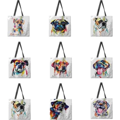 Watercolor Dog Print Tote Bag Ladies Casual Tote Bag Outdoor Beach Bag Fashion Shopping Bag Ladies Shoulder Bag