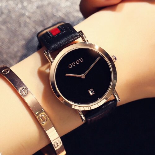 2020 Guou Women Simple Korean Style Student Leisure Trendy 's Watch Waterproof Fashion Graceful Leather Belt Calendar