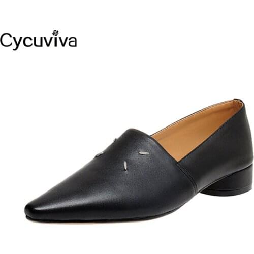 New Black Soft Leather Women Pumps Ponity Toe Slip On Mules Low Heel Ladies Dress Shoes 2020 White Spring Casual Shoes Woman