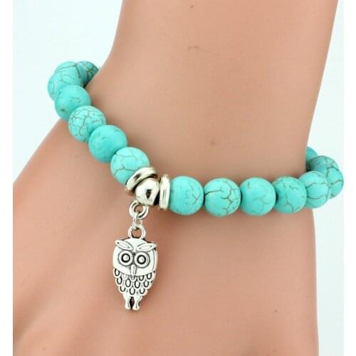 ISINYEE Fashion Dolphin Elephant Owl Charm Elastic Animal Bracelets Femme For Women Hamsa Tree Natural Stone Jewelry