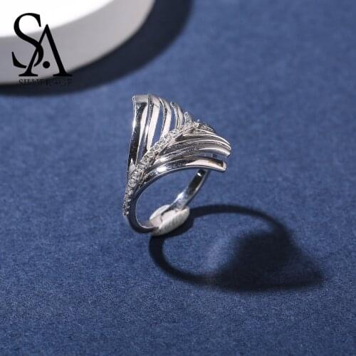 SA SILVERAGE Authentic 925 Sterling Silver Palm Leaf Wedding Rings for Woman 925 Silver AAA Zirconia Plant Ring New Arrival 2019