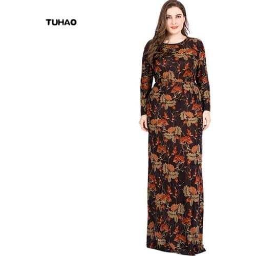 TUHAO Autumn Winter MAXI Long Vintage Womens Dress Large Size 6XL 5XL Long Sleeve Plus Size RETRO Female Dresses SJ03