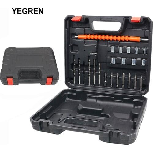Hard Plastic Suitcase Toolbox Electric Drill Box with Metal Drill Bit Screwdriver Accessories Sets Portable Case