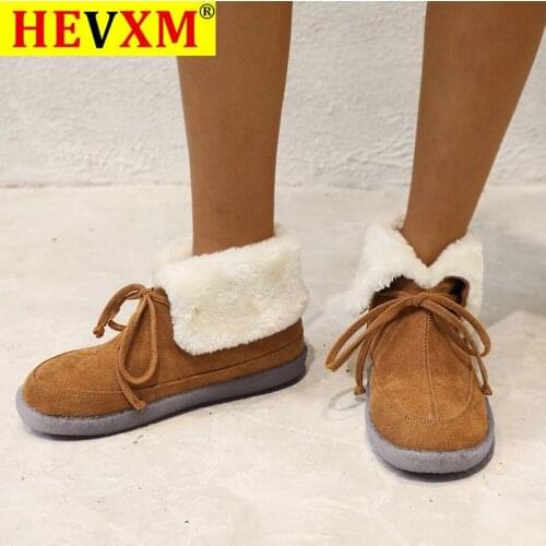 Snow Boots Women Ankle Shoes Winter Ladies Flats Casual Lace Up Plush Warm Fashion Plus Size Footwear Female Non Slip 2020