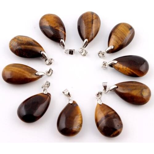 10pcs/lot Tiger eye Natural stone Water Drop Pendants Pendulum Crystal Chakra Healing Reiki Beads Free pouch