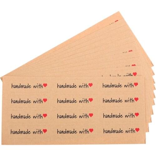 100Pcs/Lot Hand Made With Heart Packaging Sealing Label Kraft Sticker Baking DIY Work Rectangle Gift Stickers 45*13mm